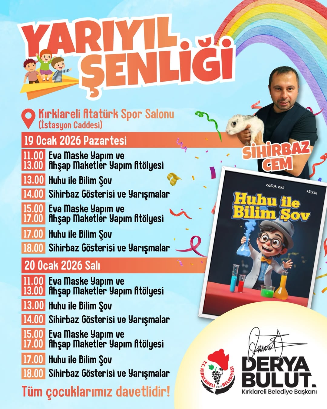 Sevgili Çocuklar, Değerli Hemşehrilerim,Bugün Ve 20 Ocak Salı Günü, Kırklareli Atatürk Spor Salo