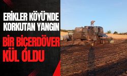 Erikler Köyü’nde Yangın! Bir Biçerdöver Kül Oldu