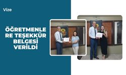 Vize: Öğretmenlere Teşekkür Belgesi Verildi