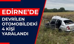 Edirne'de Devrilen Otomobildeki 4 Kişi Yaralandı