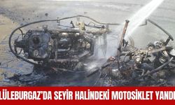 Lüleburgaz’da Seyir Halindeki Motosiklet Yandı