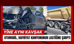 Yine Aynı Kavşak! Otomobil Hafriyat Kamyonunun Lastiğine Çarptı
