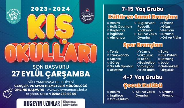 Süleymanpaşa Belediyesi Kış Okulu Kayıtları Başladı