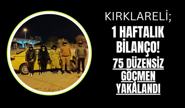 Kırklareli;  1 Haftalık Bilanço! 75 Düzensiz Göçmen Yakalandı