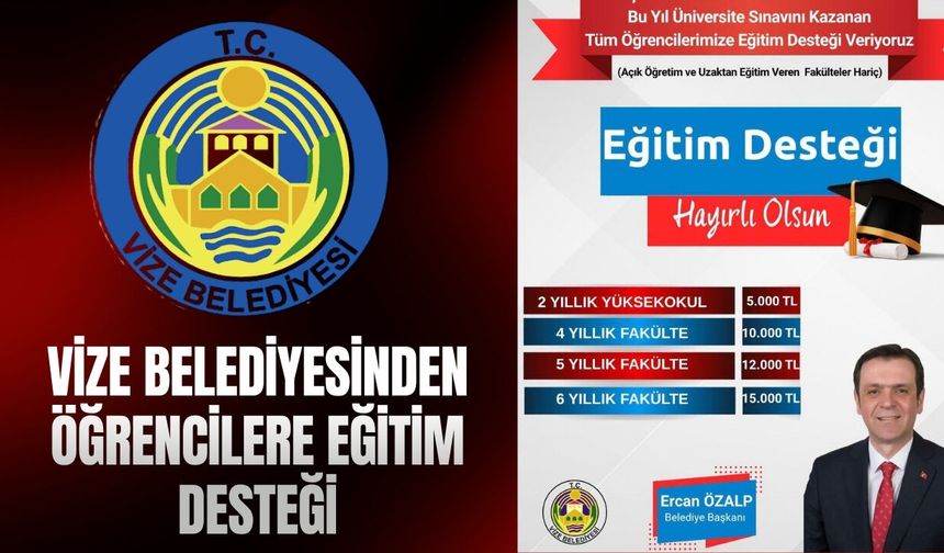 Vize Belediyesinden Öğrencilere Eğitim Desteği